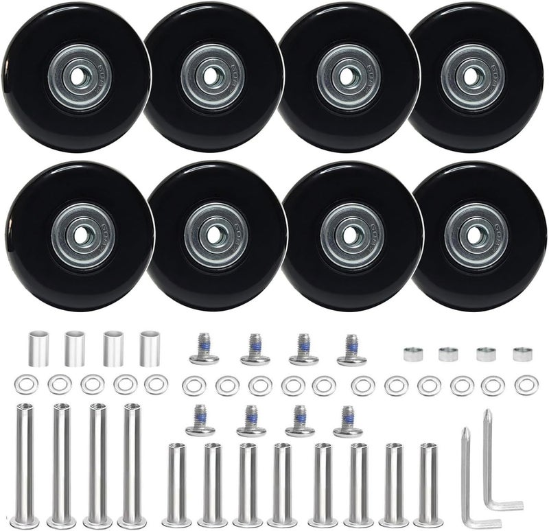 FSATNDE Luggage Suitcase Replacement Wheels Set Suitcase Spinner Wheels 8Pcs PU Bearing Wheels-Install Dia 2in/50mm Width 0.63in/16mm with 2 Size Axles for Trolley Bag Drawbar Box Smooth Rolling Repair - Image 1